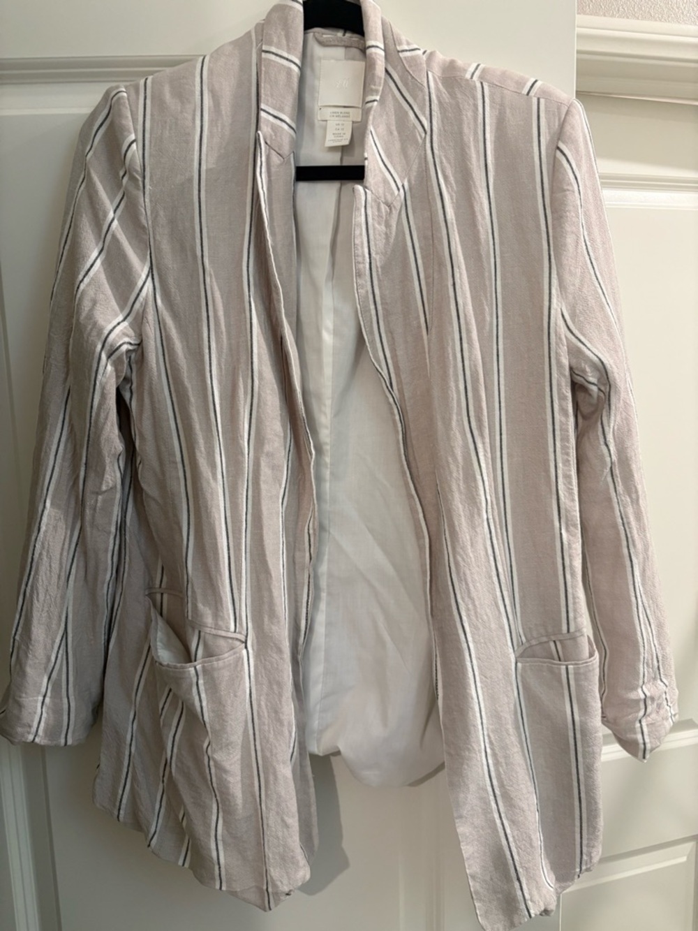 H&M beige and White Striped Open Blazer